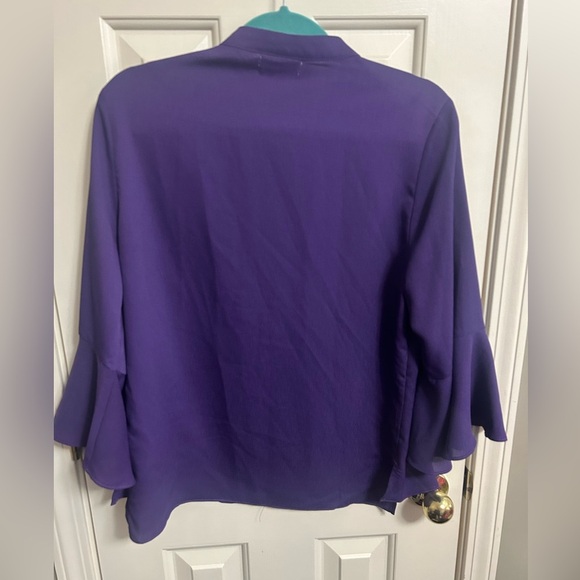 Molly Bracken Gorgeous Ruffle Collar & Sleeve Purple Blouse Size Large - Picture 6 of 6